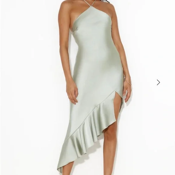 light green satin midi dress 